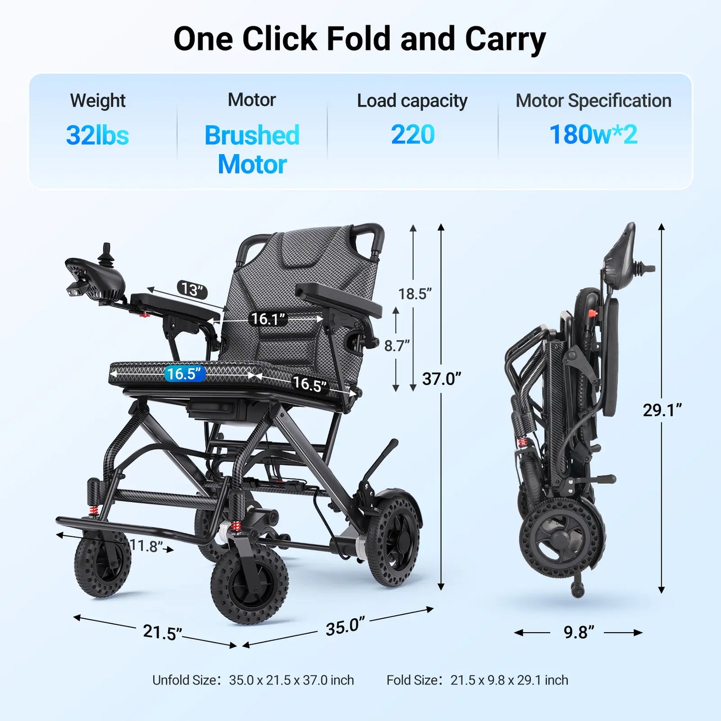 Verpal Upgrade Airline-Approved Lightweight Folding Electric Wheelchair A406