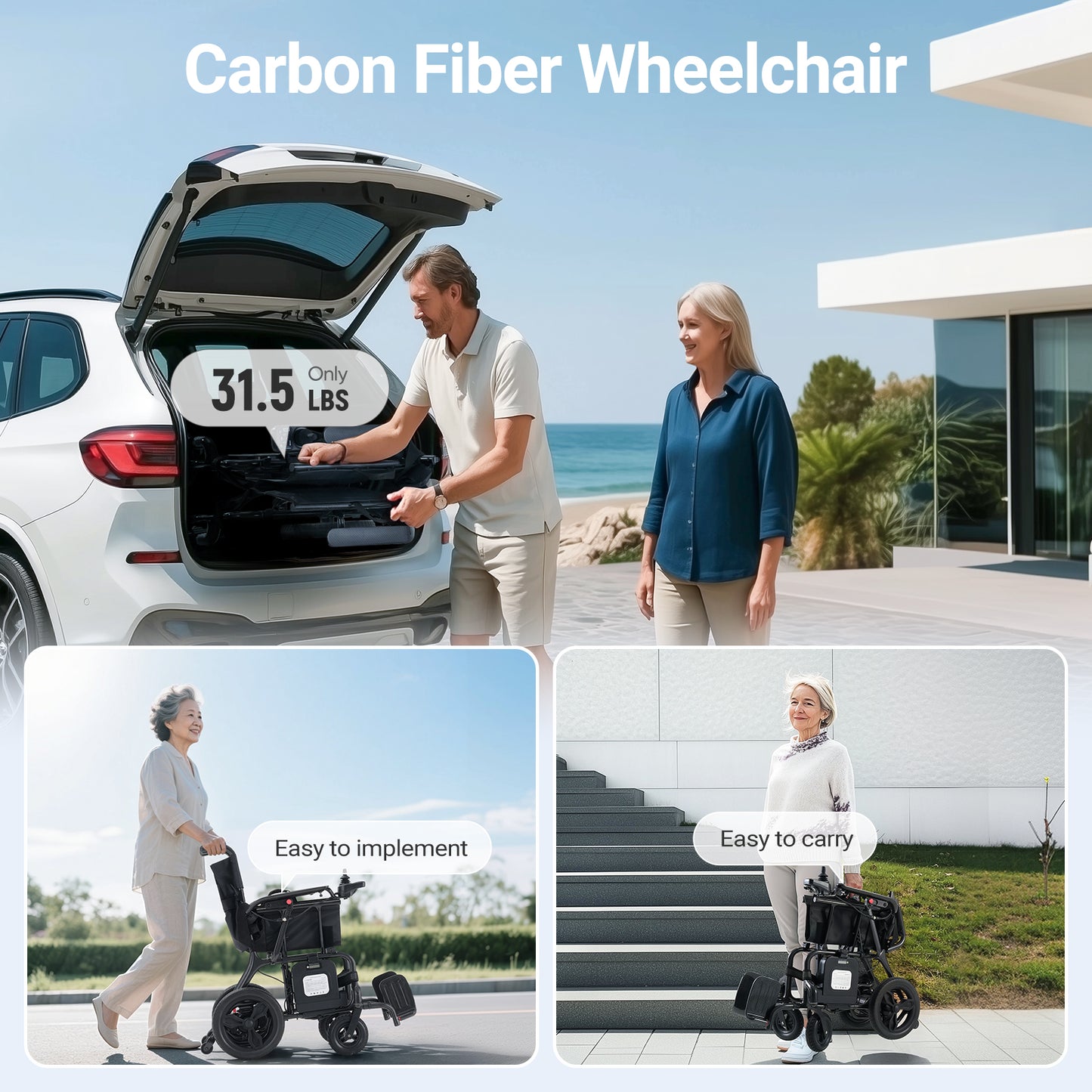 Verpal Upgrade Lightweight Carbon Fiber Electric Wheelchair HC820N