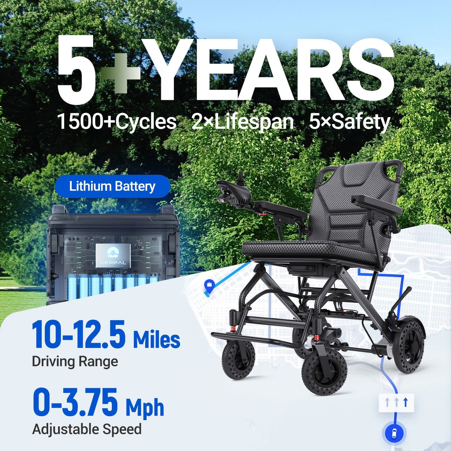 Verpal Wider Seat Lightweight Foldable Electric Wheelchair A04D