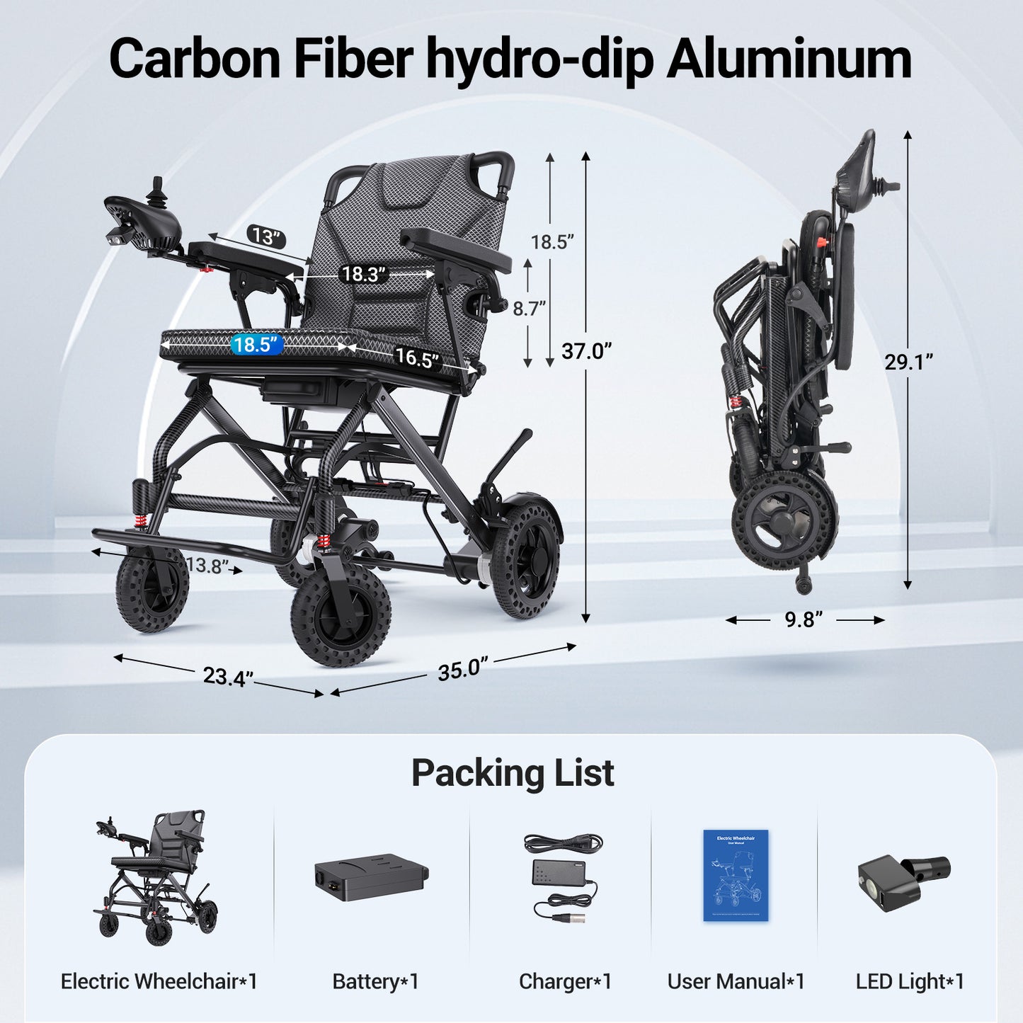 Verpal Wide-Seat Comfort Fast-Fold Electric Wheelchair Capacity 12AH 18.5" Seat - K04