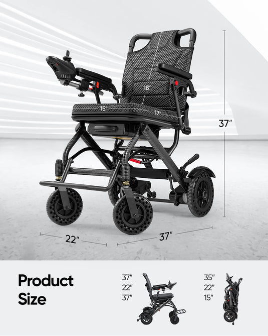 VERPAL Super Lightweight Electric Wheelchair A03D—【38lbs, Intelligent Folding Electric Wheelchair,Travel Size,Airline Approved,All Terrain】