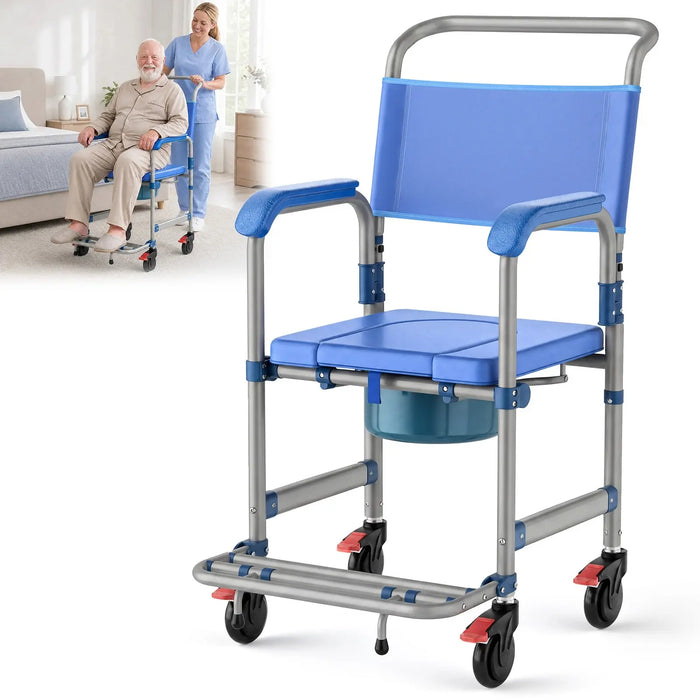 Verpal 4-in-1 Shower Commode Wheelchair – Safe Toilet, Shower & Transfer Chair for Seniors and Caregivers Verpal