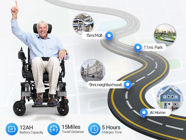 Verpal YL9003 electric wheelchair with 12AH battery, up to 15 miles range, fast charging, suitable for daily travel and outdoor use