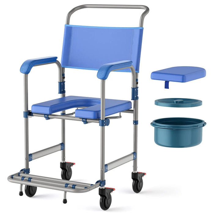 Verpal 4-in-1 Shower Commode Wheelchair – Safe Toilet, Shower & Transfer Chair for Seniors and Caregivers