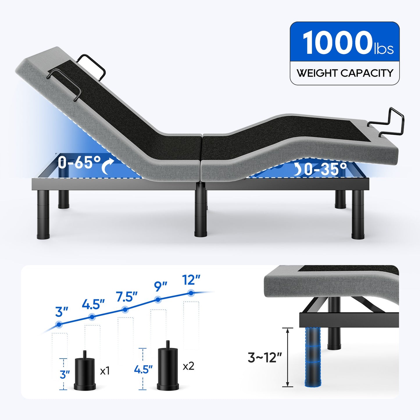 Verpal Zero Gravity Anti-Snore Adjustable Bed Frame with Wireless Remote