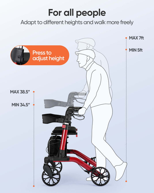 VERPAL Foldable Rolling Walker for All Terrain YC313A—【Ergonomic Seat and Backrest,Lightweight Walkers】