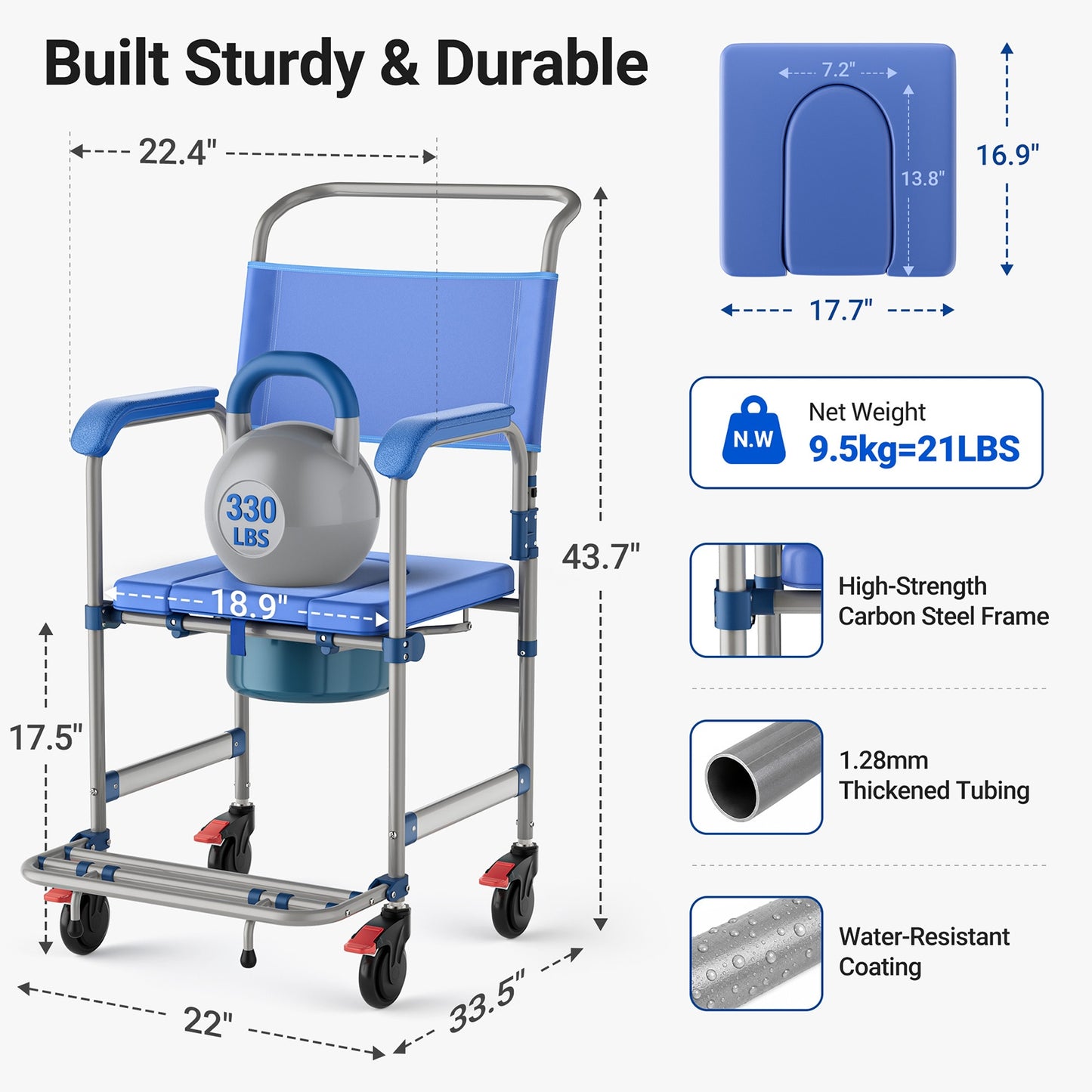 Verpal 4-in-1 Shower Commode Wheelchair – Safe Toilet, Shower & Transfer Chair for Seniors and Caregivers