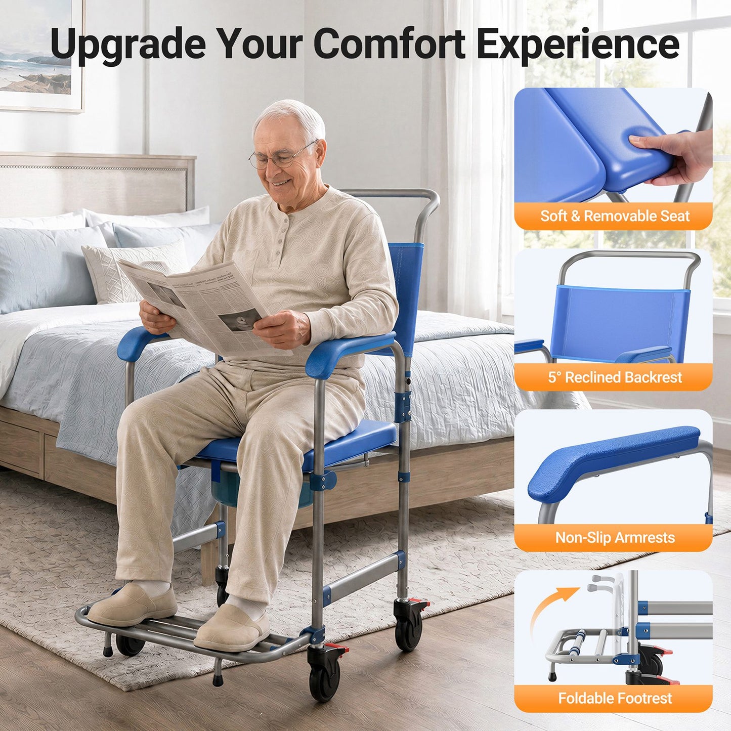 Verpal 4-in-1 Shower Commode Wheelchair – Safe Toilet, Shower & Transfer Chair for Seniors and Caregivers