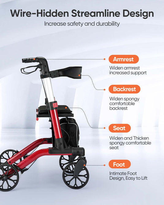 VERPAL Foldable Rolling Walker for All Terrain YC313A—【Ergonomic Seat and Backrest,Lightweight Walkers】