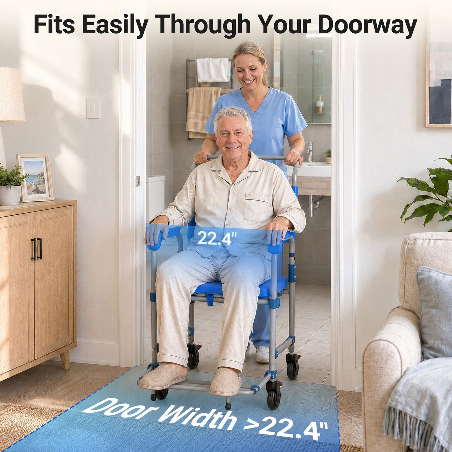 Verpal wide comfort transfer chair seat with high density foam and foldable armrests for seniors and daily mobility assistance