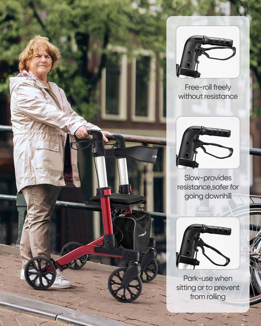 VERPAL Foldable Rolling Walker for All Terrain YC313A—【Ergonomic Seat and Backrest,Lightweight Walkers】