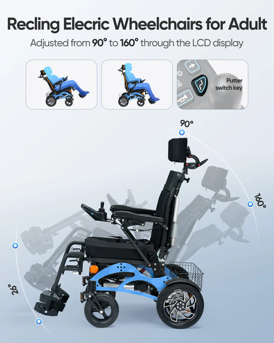 VERPAL Reclining Foldable Electric Wheelchairs D08—【Longest Range 15 Miles,Airline Approved,Dual 10AH Lithium Batteries,500W Motor】