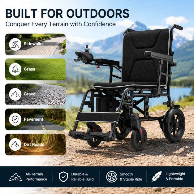 electric wheelchair with SOS emergency button and quiet reverse mode, designed for safety and comfortable indoor use for seniors