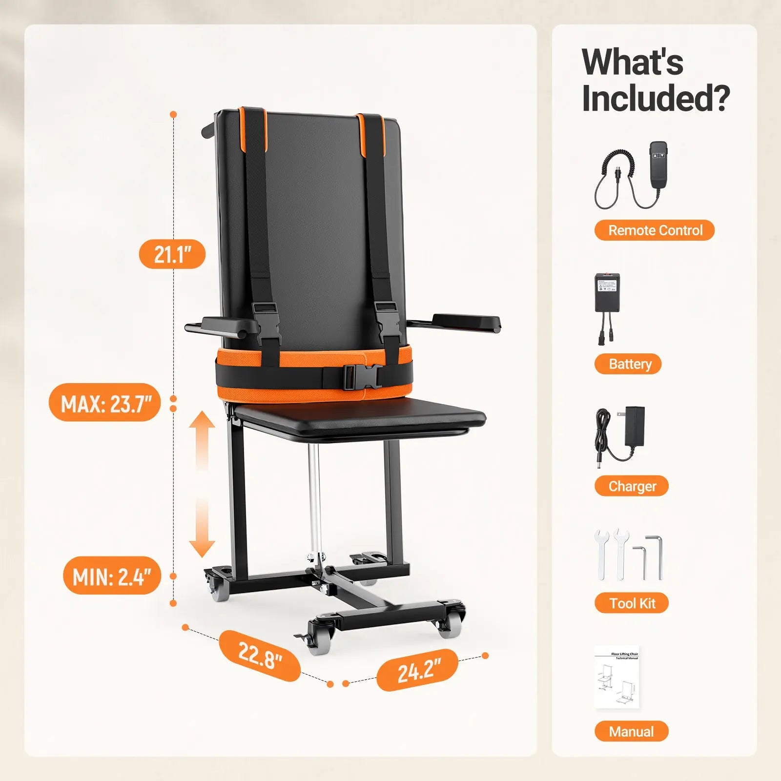 Verpal Caregiver-friendly Heavy-Duty 450lbs 4-Wheel Non-Slip Electric Chair Lift VERPAL