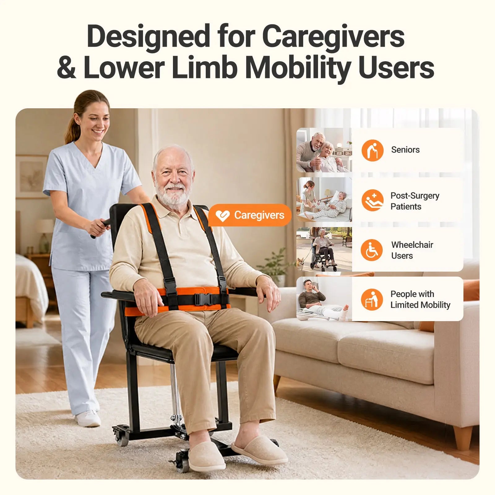 Verpal Caregiver-friendly Heavy-Duty 450lbs 4-Wheel Non-Slip Electric Chair Lift VERPAL