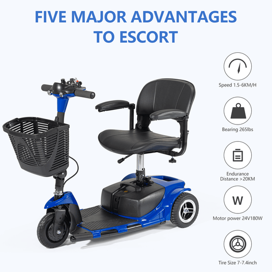 VERPAL 3 Wheel  Foldable Scooters W3331—【with Basket for Heavy Duty Travel,Quick Set-Up & Folding,360° Swivel & Adjustable Seat】