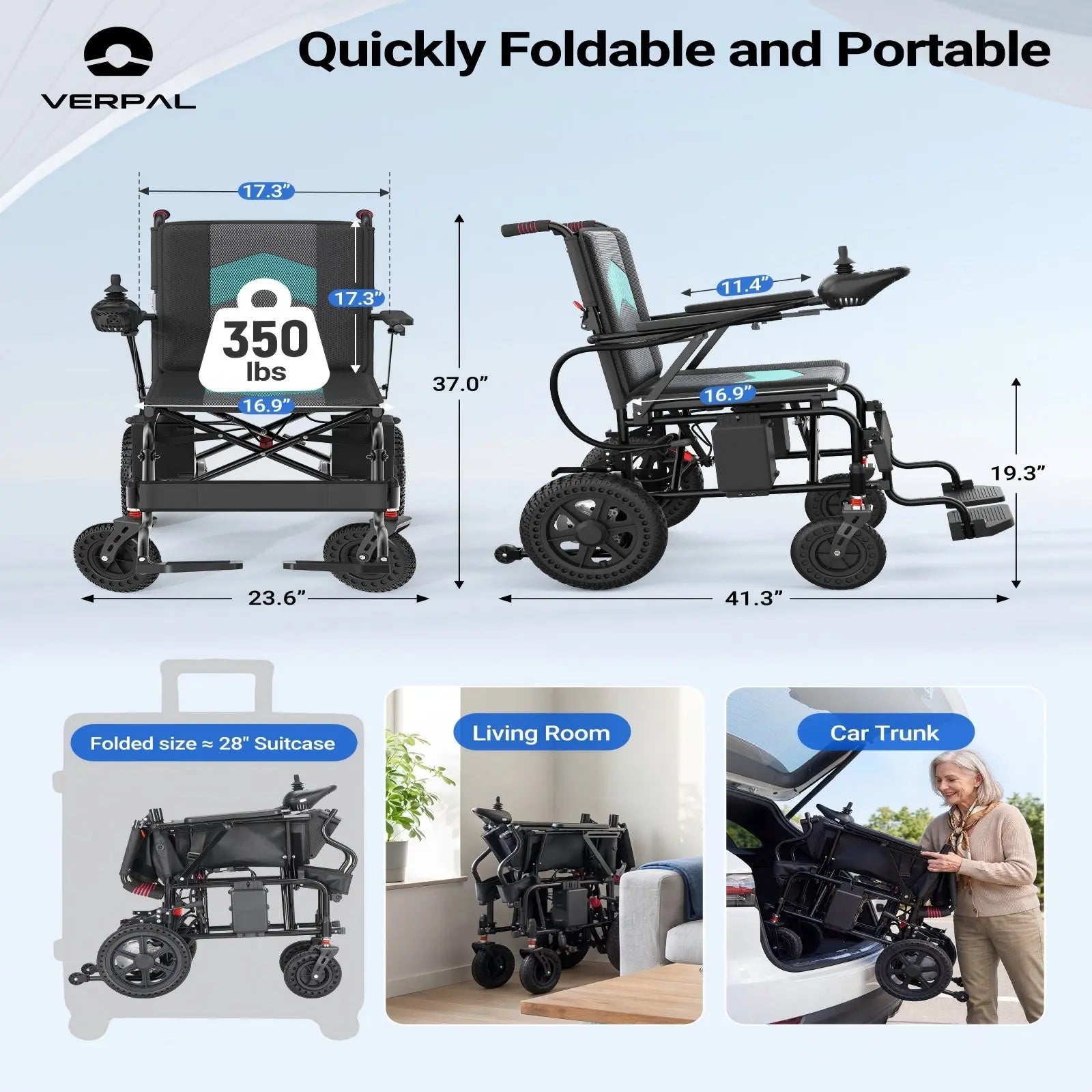 Verpal E310H Folding Heavy-Duty Electric Wheelchair Verpal