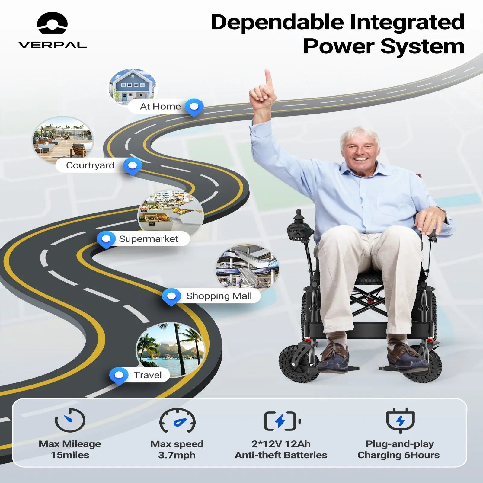 Verpal E310H Folding Heavy-Duty Electric Wheelchair Verpal
