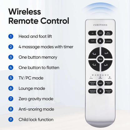 Verpal Zero Gravity Adjustable Bed Frame with Massage and Wireless Remote