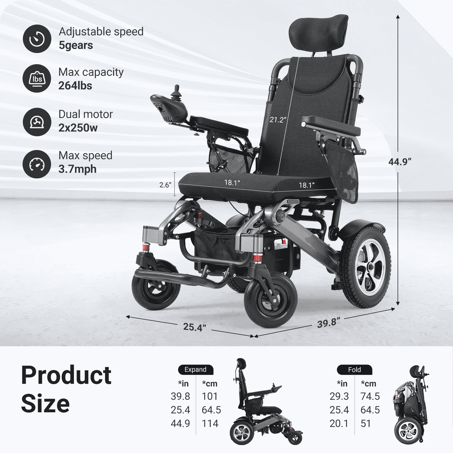 Verpal Upgrade Reclining Foldable Electric Wheelchairs YL9003