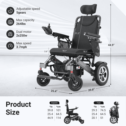 Verpal Upgrade Reclining Foldable Electric Wheelchairs YL9003