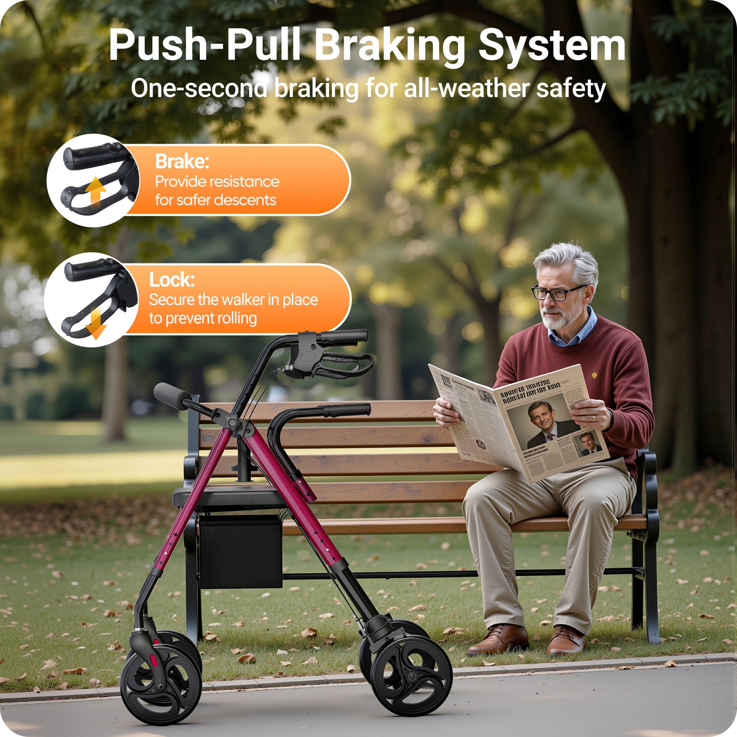Verpal Dual-Use Upright Rollator Walker with Seat C1334A
