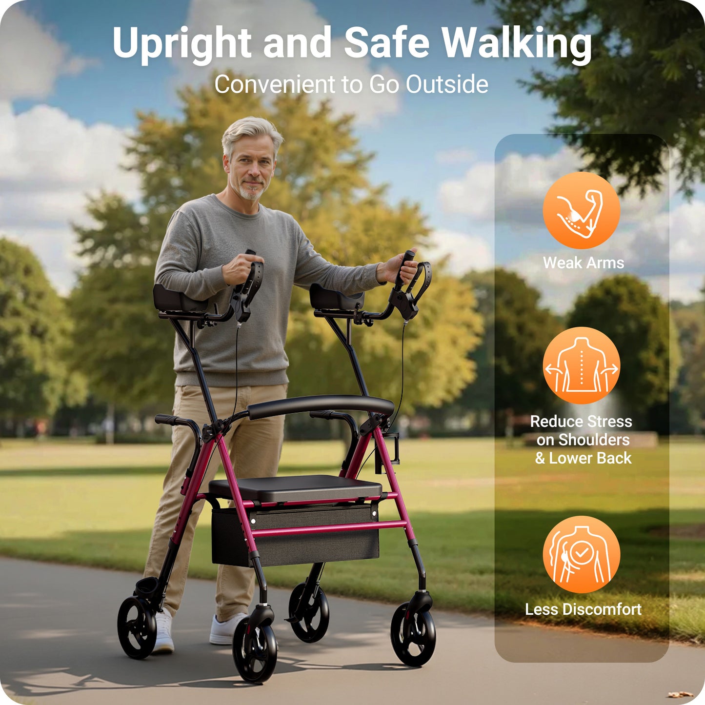 Verpal Dual-Use Upright Rollator Walker with Seat C1334A