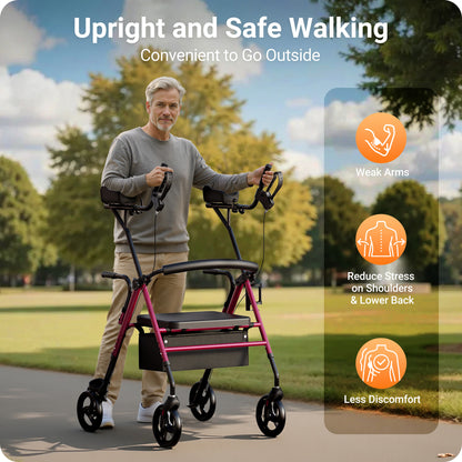 Verpal Dual-Use Upright Rollator Walker with Seat C1334A
