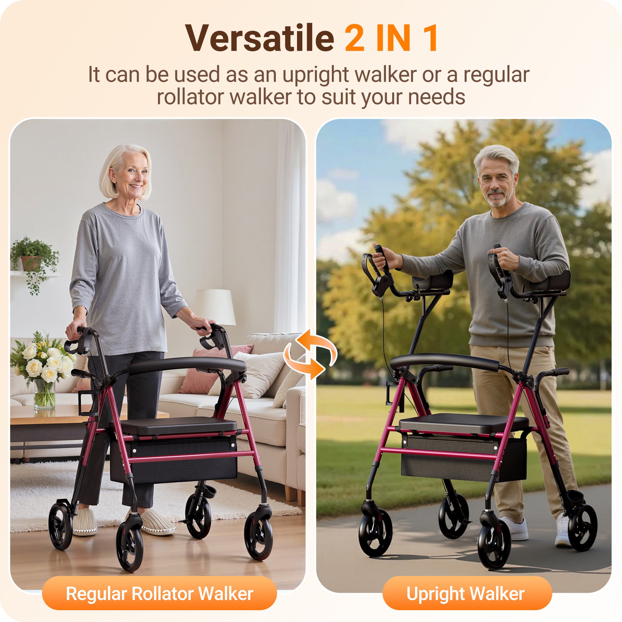 Verpal Dual-Use Upright Rollator Walker with Seat C1334A – Verpal