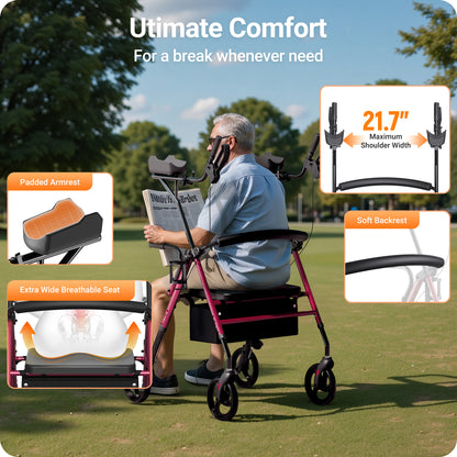Verpal Dual-Use Upright Rollator Walker with Seat C1334A