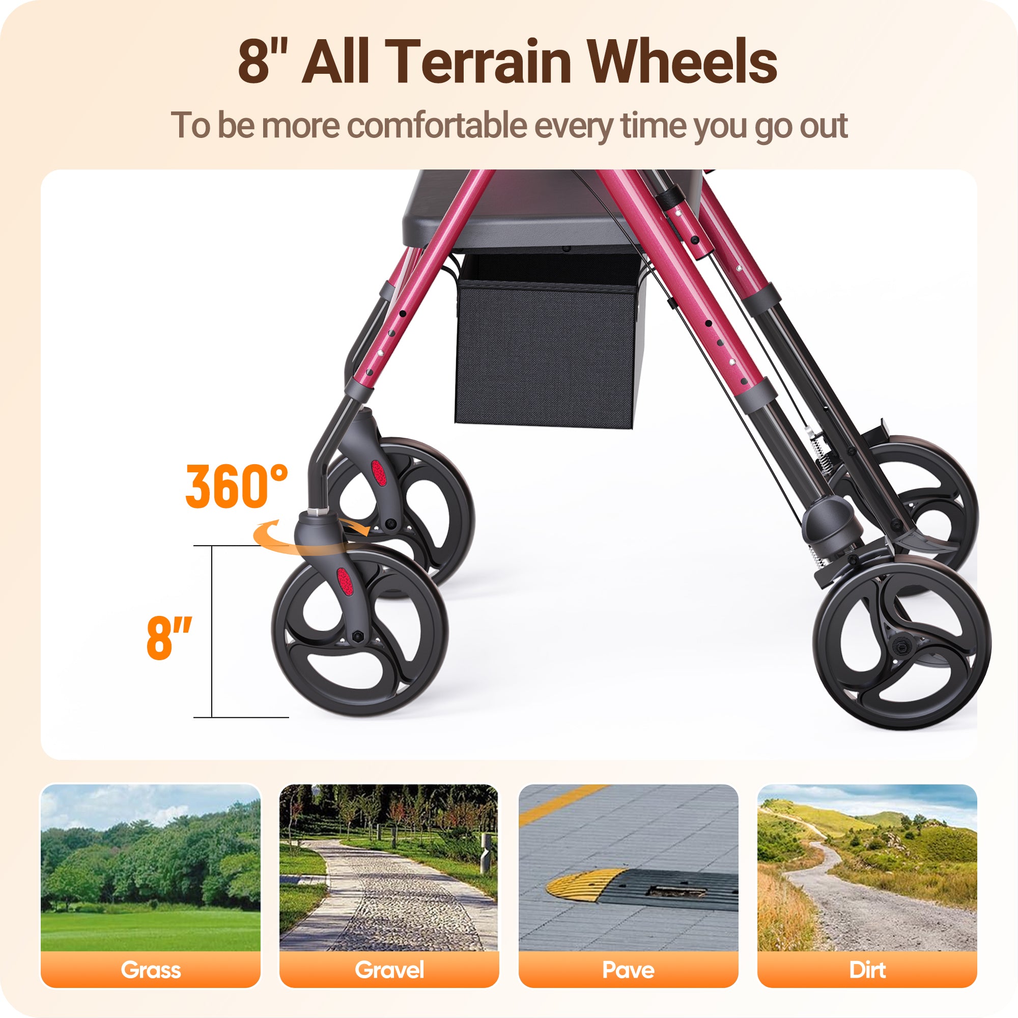 Verpal Dual-Use Upright Rollator Walker with Seat C1334A – Verpal