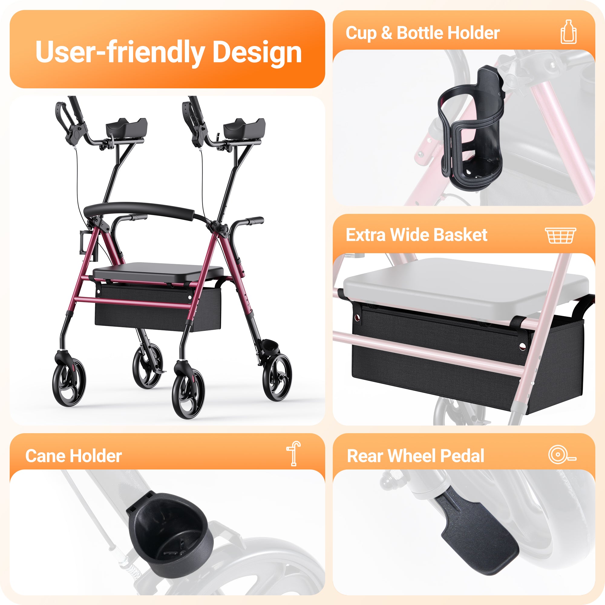 Verpal Dual-Use Upright Rollator Walker with Seat C1334A – Verpal