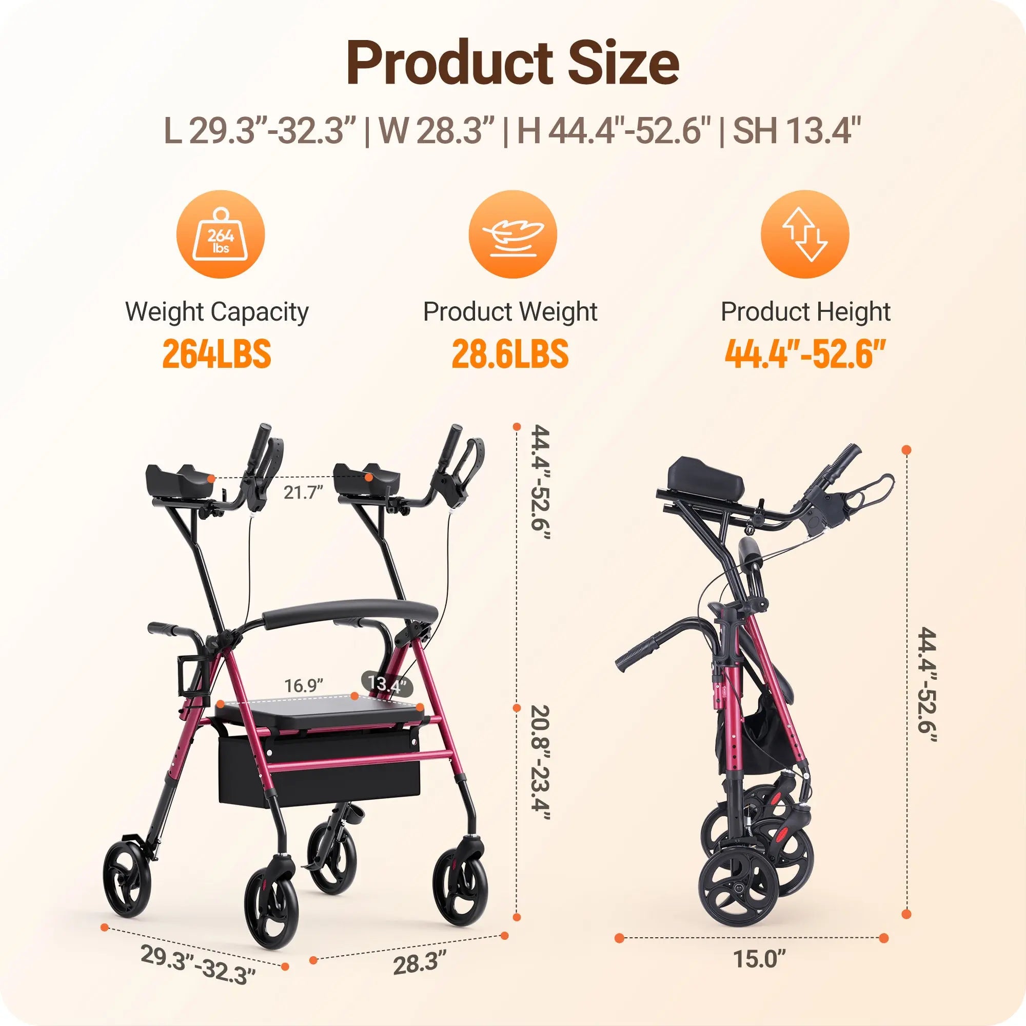 セラローラースタープレミアム Verpal Dual-Use Upright Rollator Walker with Seat C1334A – Verpal