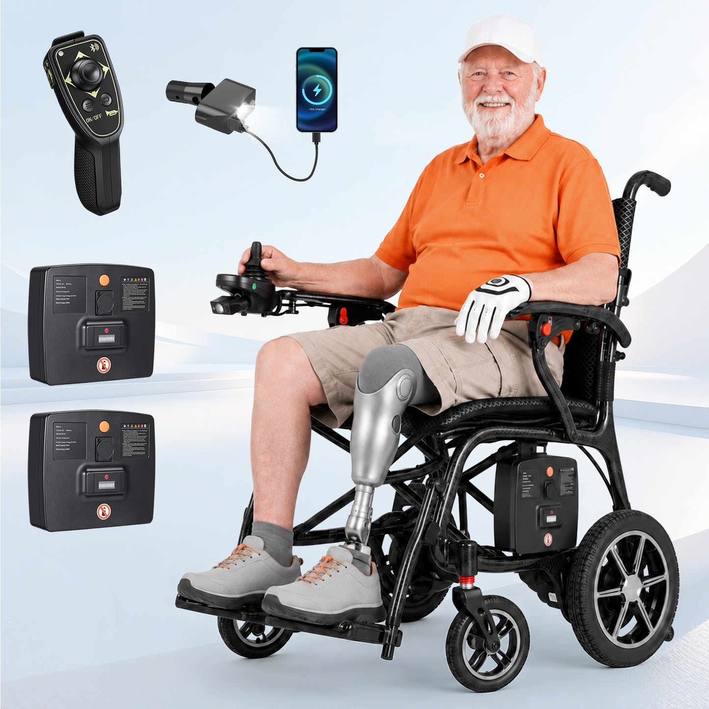 Verpal Ultra Lightweight Carbon Fiber Electric Wheelchair with Caregiver Remote Control