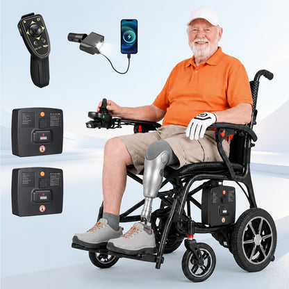 Verpal Ultra Lightweight Carbon Fiber Electric Wheelchair with Caregiver Remote Control