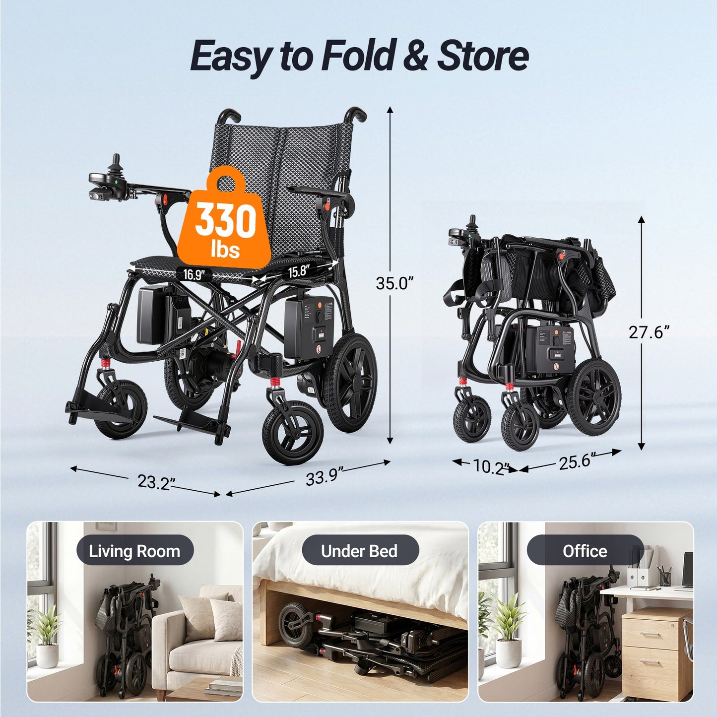 Verpal Ultra Lightweight Carbon Fiber Electric Wheelchair with Caregiver Remote Control