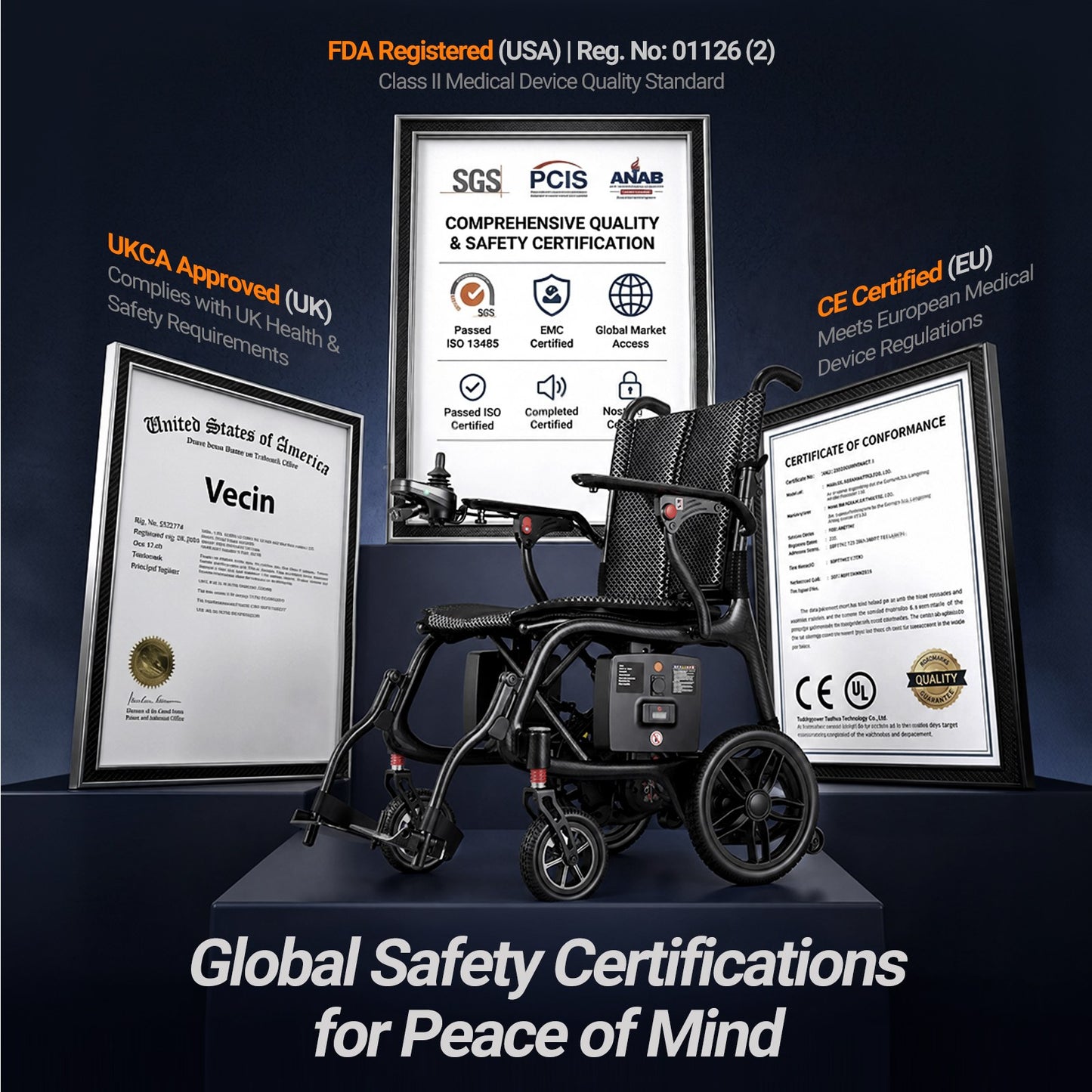 Verpal Ultra Lightweight Carbon Fiber Electric Wheelchair with Caregiver Remote Control