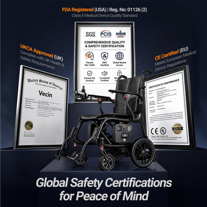 Verpal Ultra Lightweight Carbon Fiber Electric Wheelchair with Caregiver Remote Control