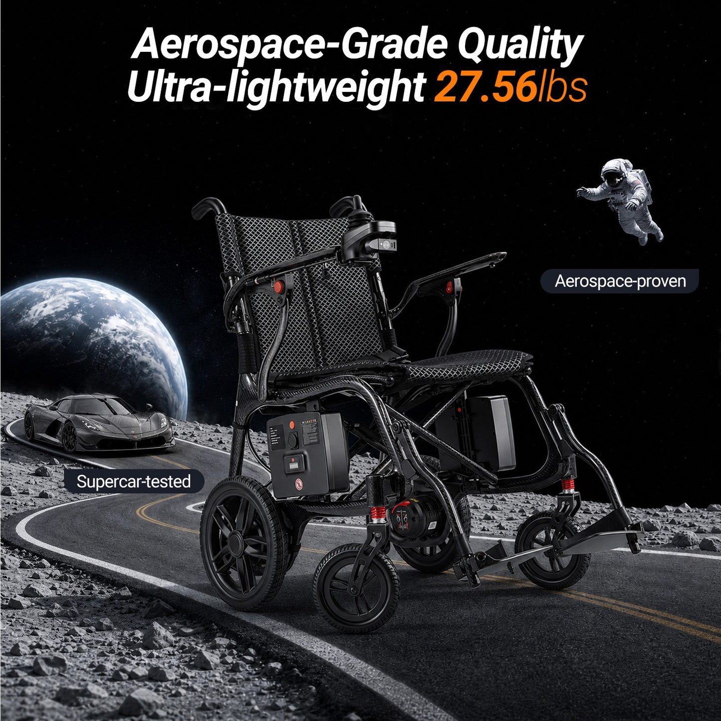Verpal Ultra Lightweight Carbon Fiber Electric Wheelchair with Caregiver Remote Control