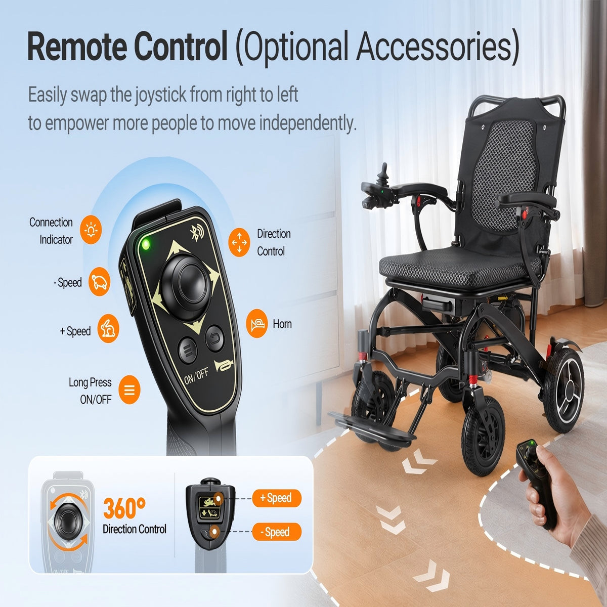 Verpal Lightweight Carbon Fiber Wide-Seat Electric Wheelchair with Caregiver Remote Control VERPAL
