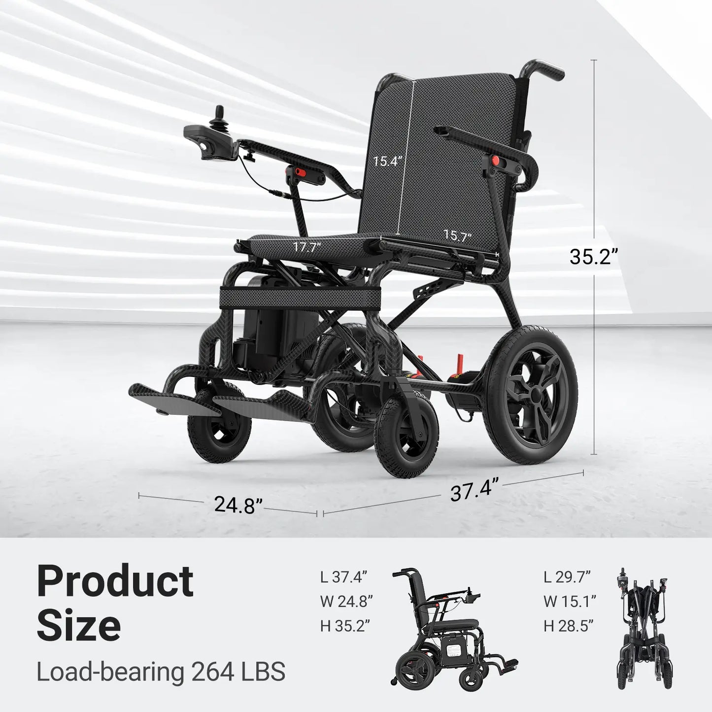 Verpal Motor Upgrade Lightweight Carbon Fiber Power Wheelchair HC820N