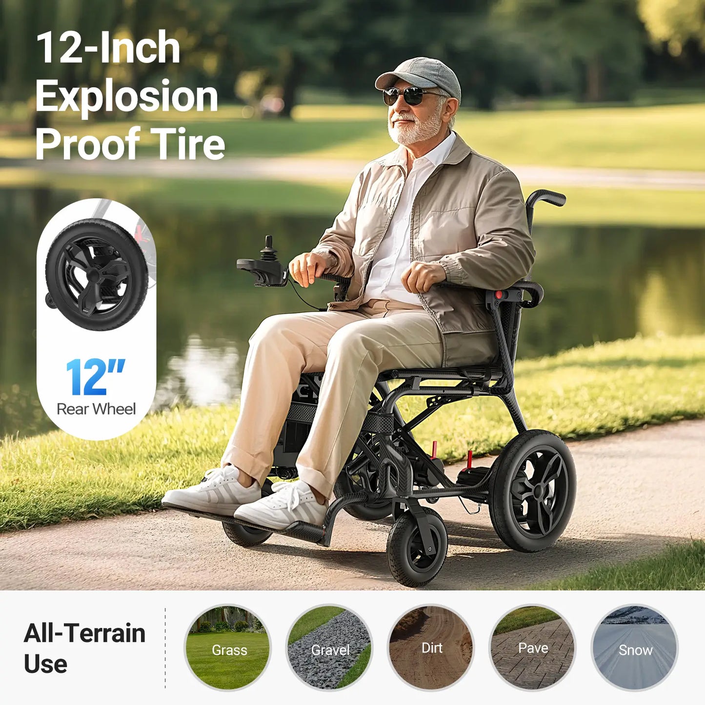 Verpal Motor Upgrade Lightweight Carbon Fiber Power Wheelchair HC820N