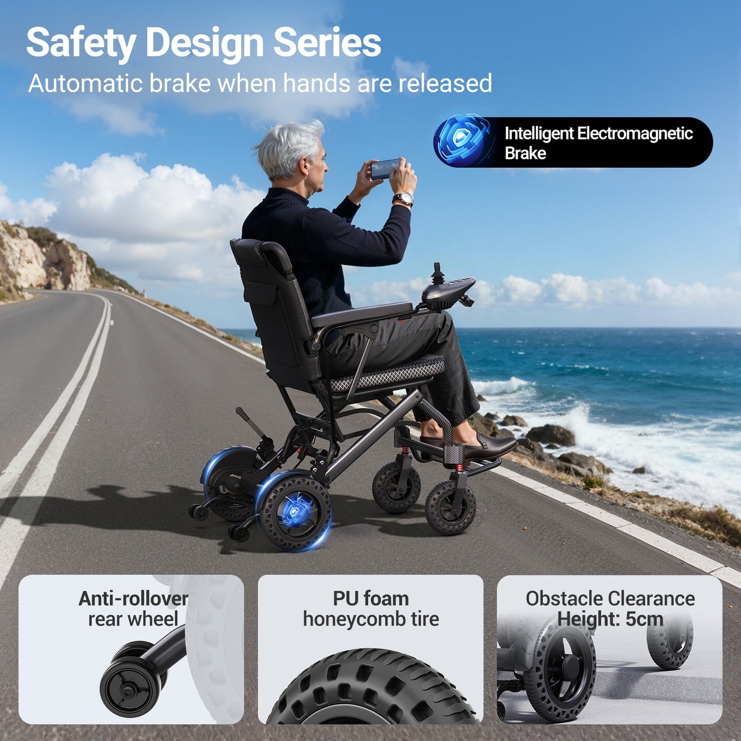 Verpal Wider Seat Lightweight Foldable Electric Wheelchair A04D