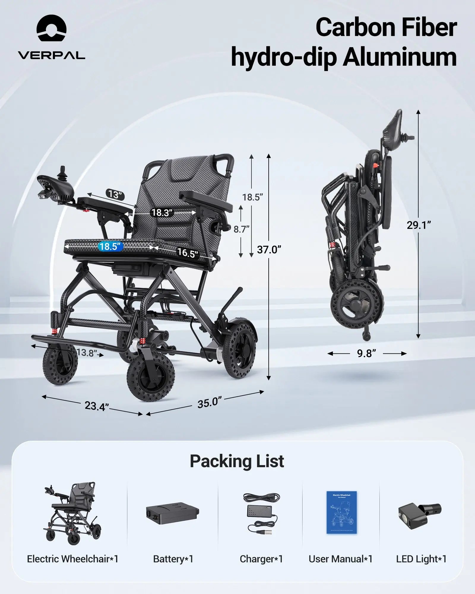 Verpal Wide-Seat Comfort Fast-Fold Electric Wheelchair Capacity