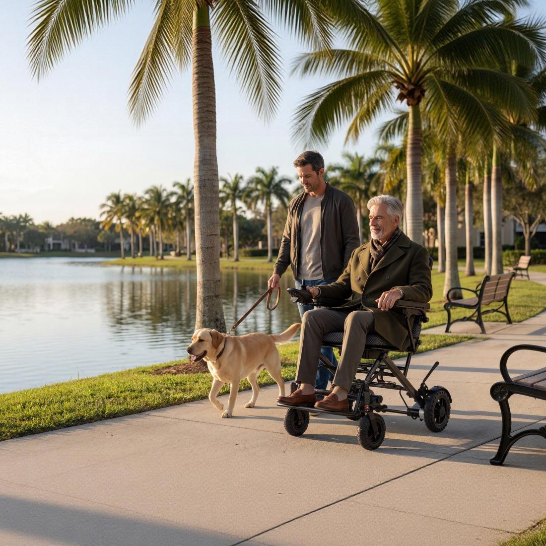 Senior using mobility aid outdoors