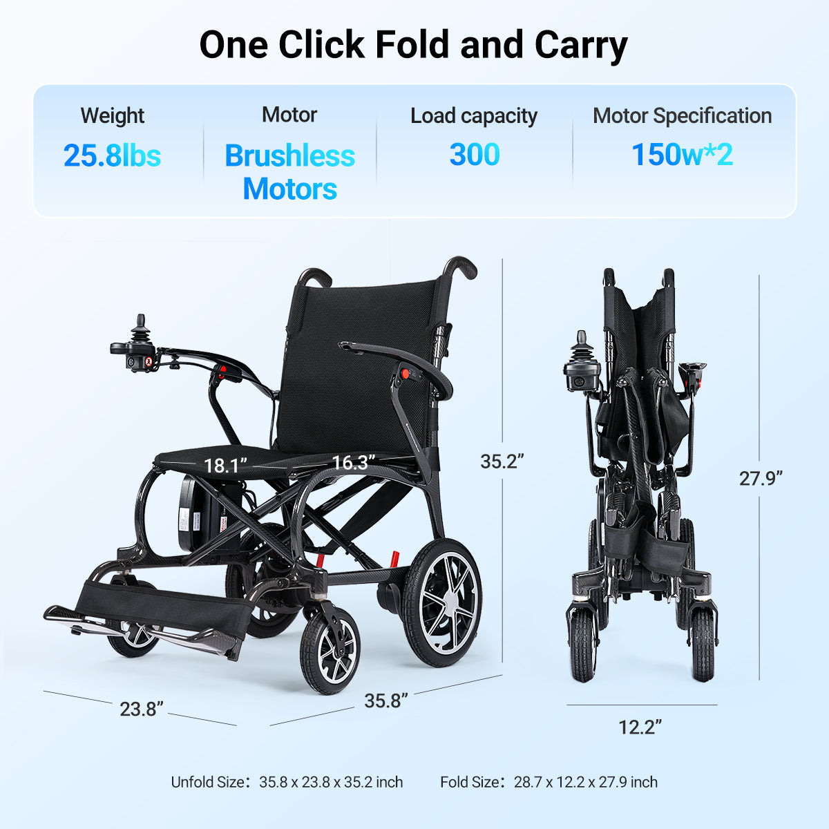 Verpal Lightest-In-Class Carbon Fiber Electric Wheelchair 6101