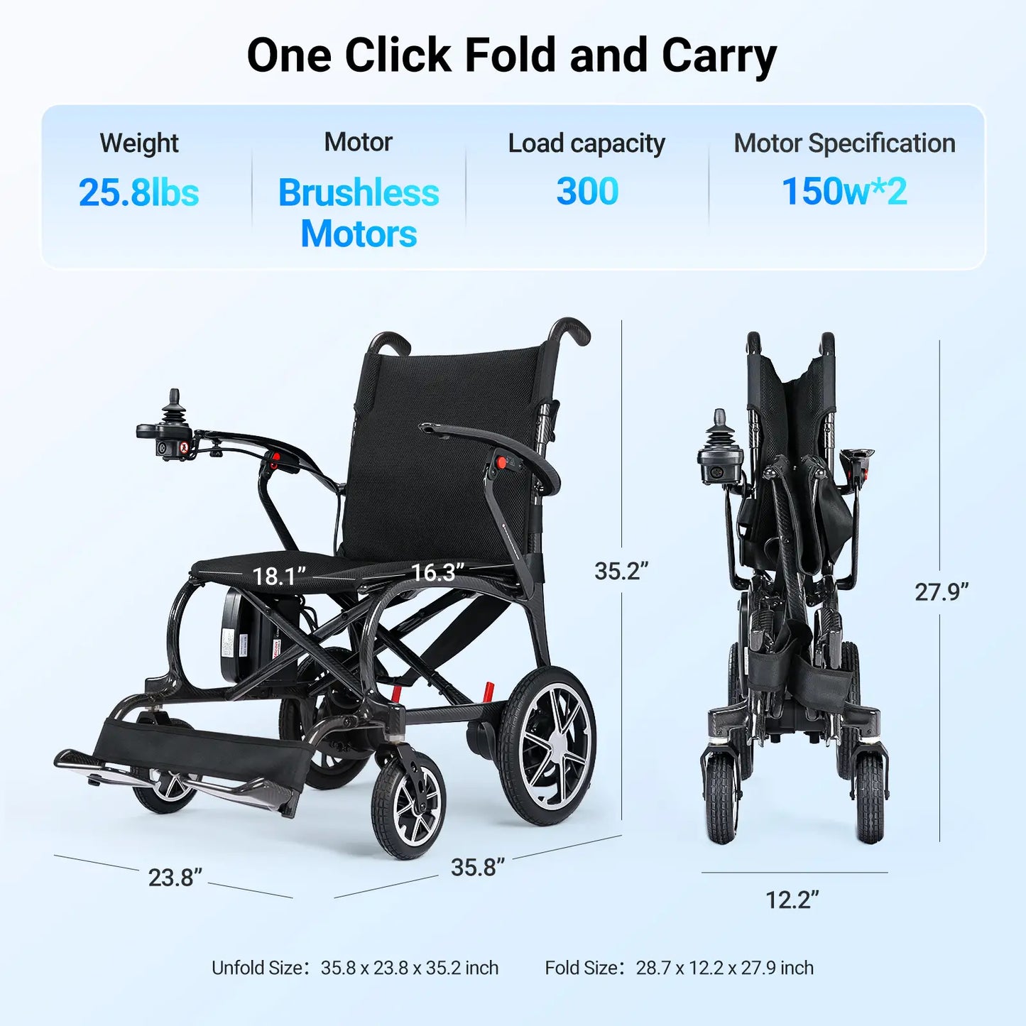 Verpal Lightest-In-Class Carbon Fiber Electric Wheelchair 6101