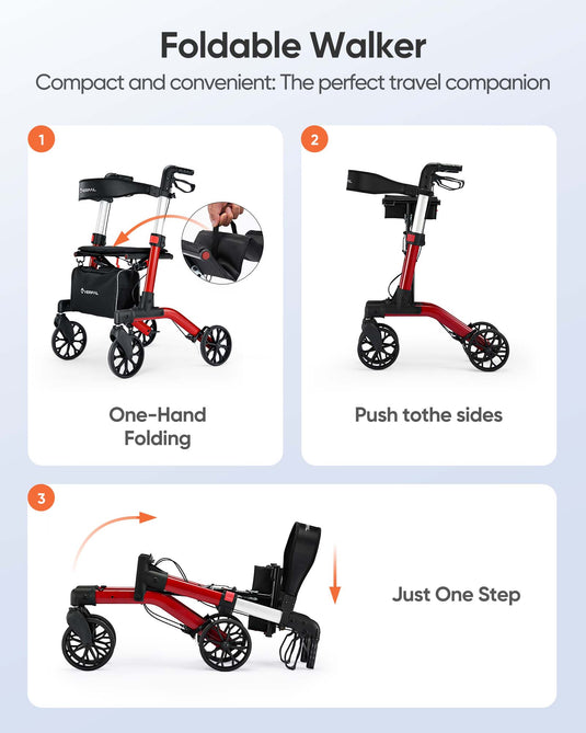 VERPAL Foldable Rolling Walker for All Terrain YC313A—【Ergonomic Seat and Backrest,Lightweight Walkers】