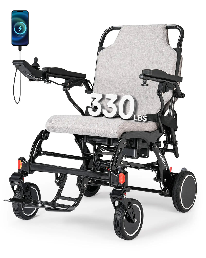 Load image into Gallery viewer,VERPAL Wireless Charging and LCD Display  Electric Wheelchair DC01 — 【43lbs, Lightweight Carbon Fiber,20 Miles Long Range,All Terrain,Portable,Airline Approved】
