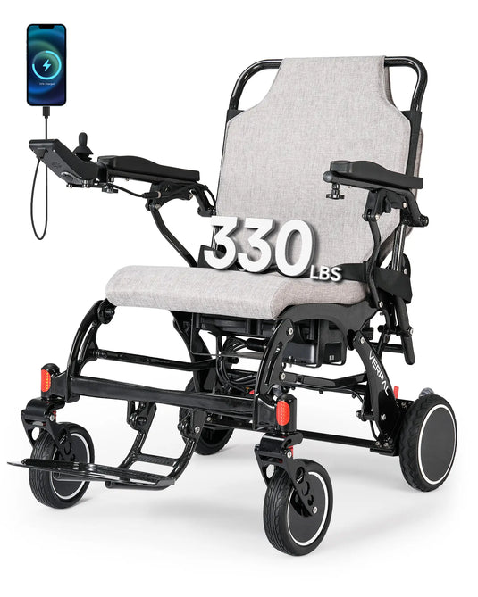 VERPAL Wireless Charging and LCD Display  Electric Wheelchair DC01 — 【43lbs, Lightweight Carbon Fiber,20 Miles Long Range,All Terrain,Portable,Airline Approved】